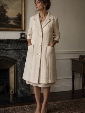Vintage Marlborough Wool Coat Ivory Medium Old Money Quiet Luxury Classic Chic